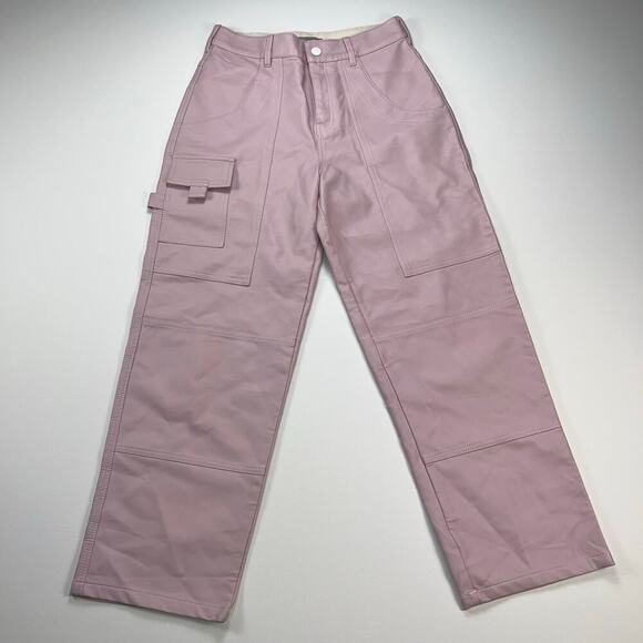 ASOS Pink Vegan Faux Leather High Rise Cargo Cropped Pants 25” Inseam Size 4 - Picture 1 of 11